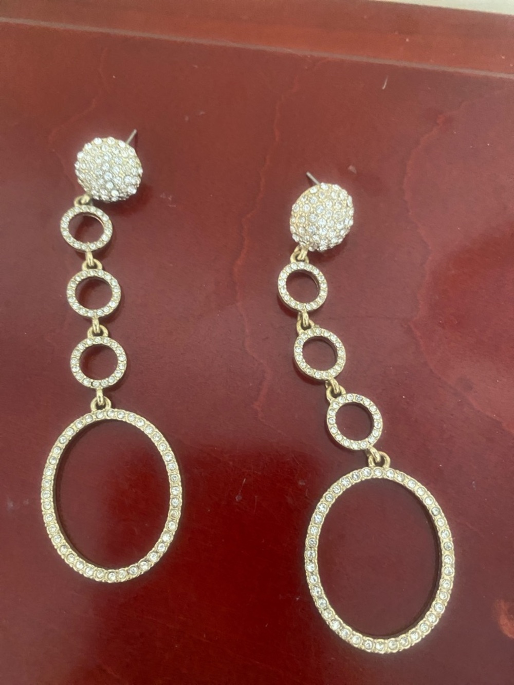Gold Crystal Long Drop Hoop Earrings - Women Jewelry
